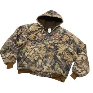 Wolf Mountain Jacket Mens Large Brown Camo Hooded Quilted Bomber Hunting USA